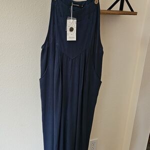 Women's Navy Wide Leg Overalls